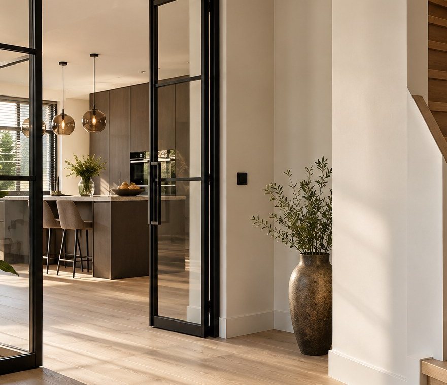 Licht interieur met een eiken trap en nette afwerking